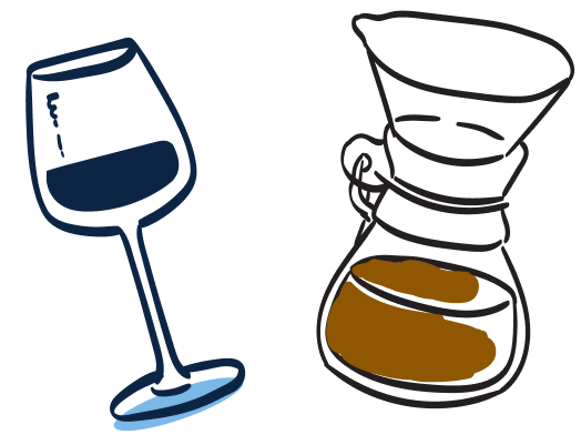 Hand-drawn moka pot and wine glass illustration